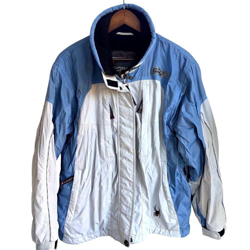 Spyder Vintage 90's Ski Coat Blue‎ White Size 14 Jacket Women's Winter Thermal